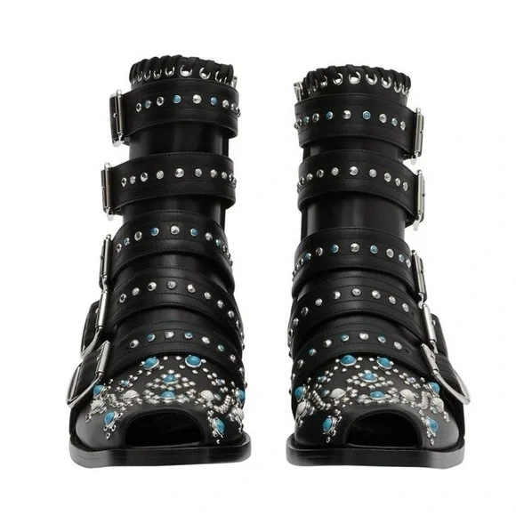 NEW Burberry Women’s Albertina Studded Peep-Toe Booties size 38.5 Black - Picture 8 of 14